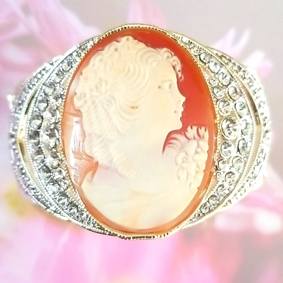 Amedeo NYC Cameo Rhinestone Gold Tone Cuff Bracelet - Picture 11 of 16